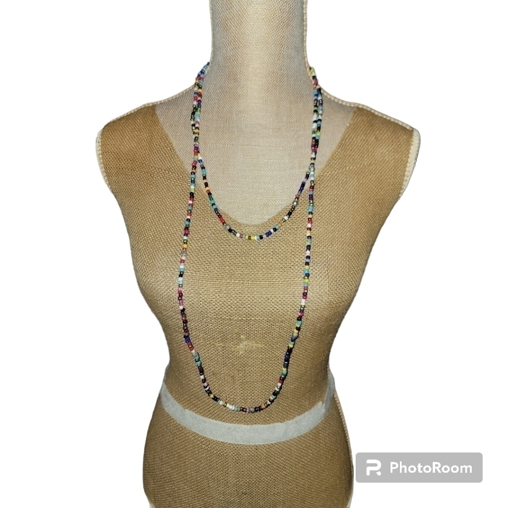 Beaded Necklace Extra Long Multi Colored 64" L